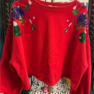 Peach Love California Red Sequin Embellished Crewneck Sweater